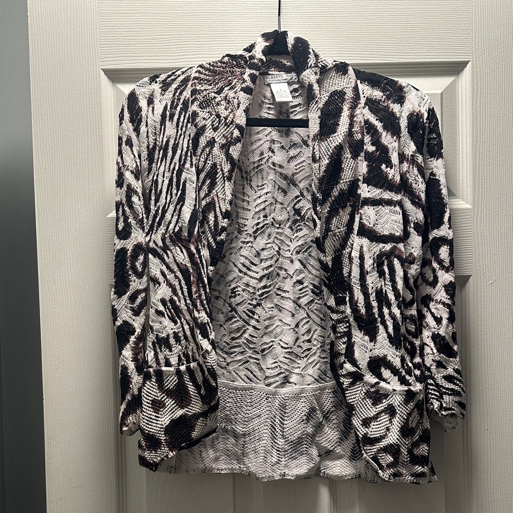 Alberto Makali Black and White Animal Print Cardigan